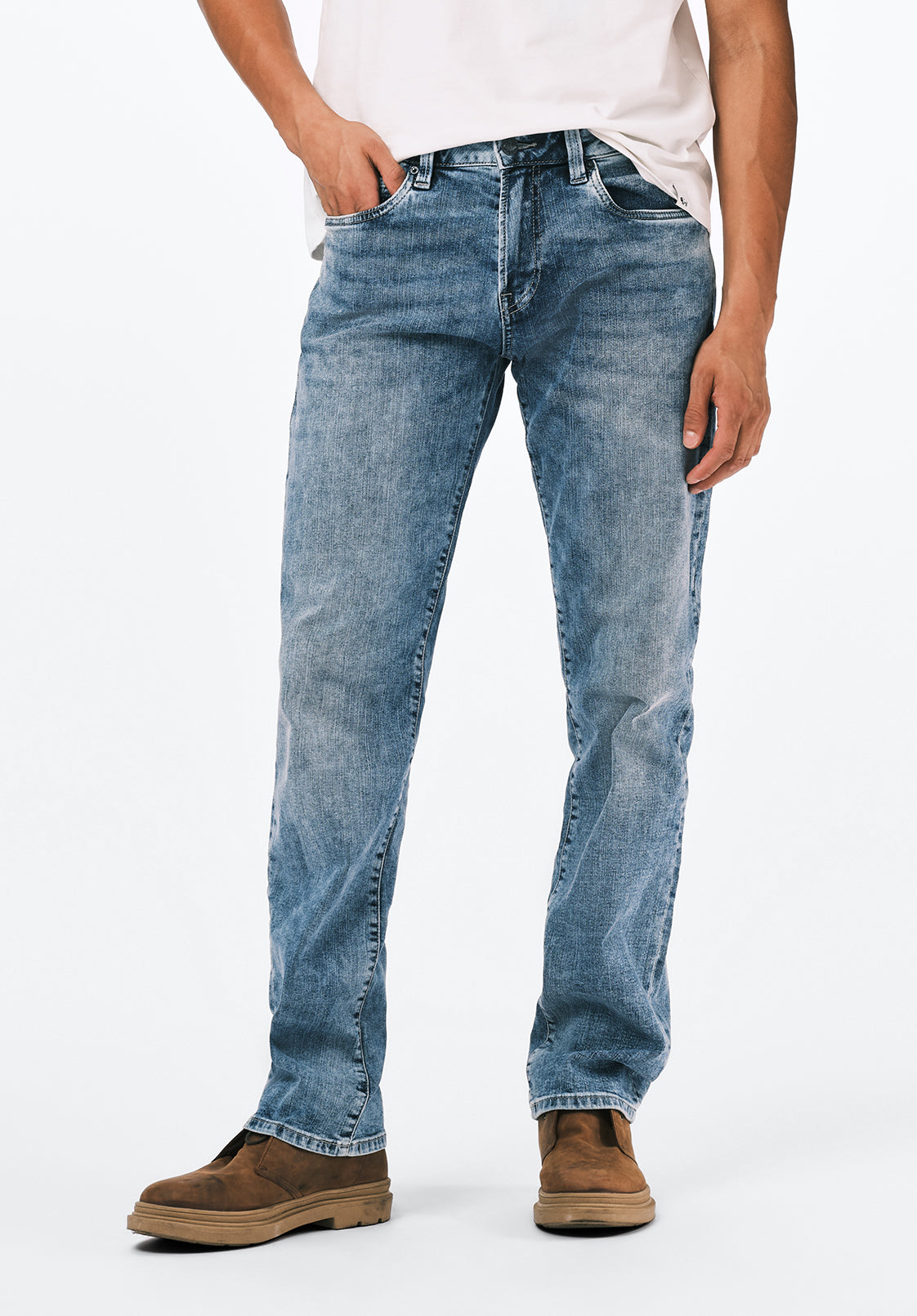 Straight Six Men's Jeans in Whiskered and Contrasted Blue - BM22634