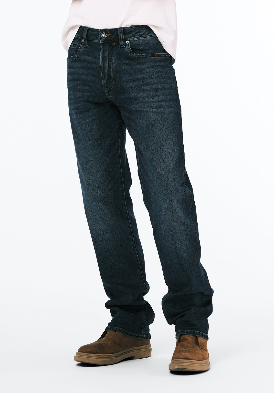 Relaxed Straight Driven Men's Jeans in Crinkled and Sanded Dark Blue - BM22639