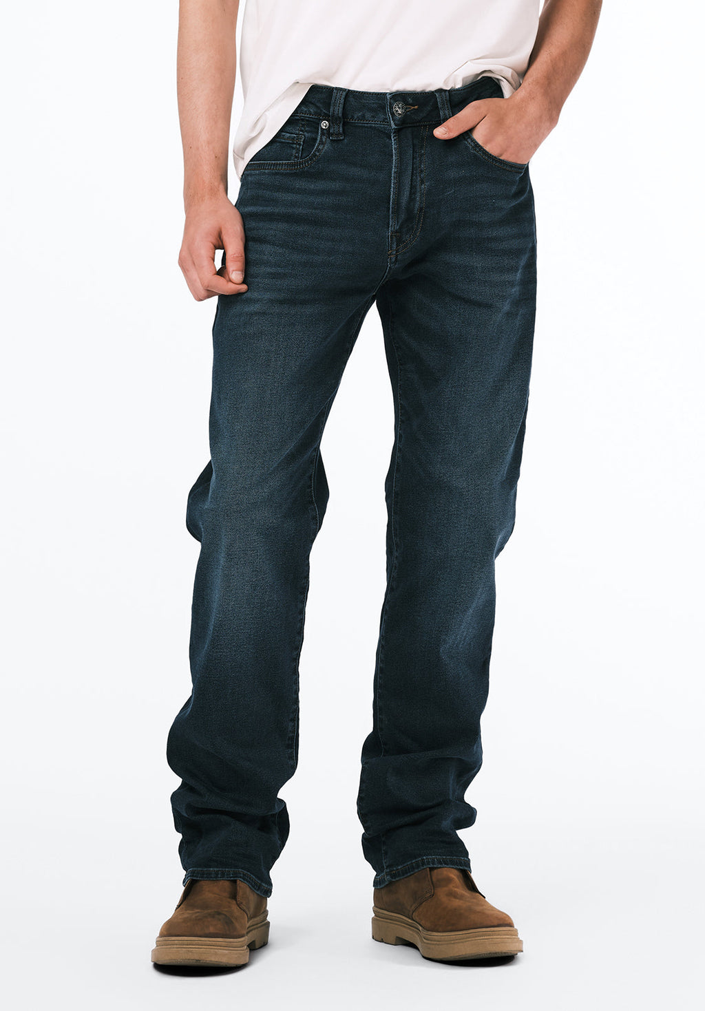 Relaxed Straight Driven Men's Jeans in Crinkled and Sanded Dark Blue - BM22639