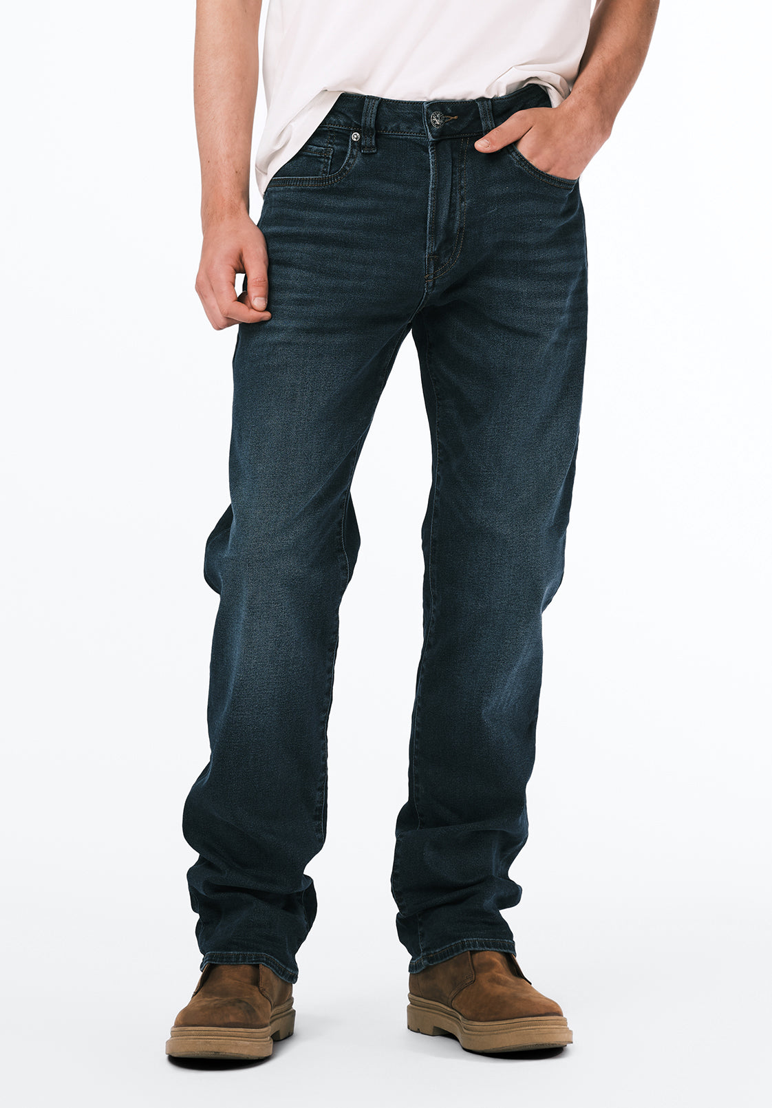 Relaxed Straight Driven Men's Jeans in Crinkled and Sanded Dark Blue - BM22639